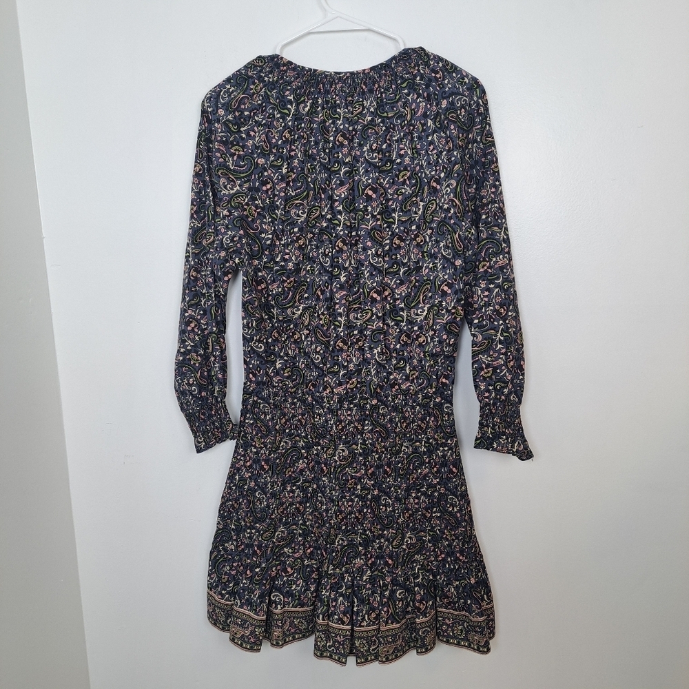 Veronica Beard Blue Multicolor Smocked Ruffle Paisley Karlina Mini Dress Size 8 - Picture 4 of 7